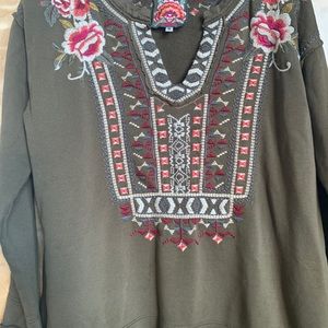 Johnny Was olive French terry sweatshirt